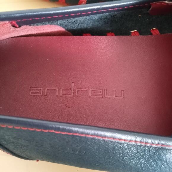 ANDREW Leather Loafers Suction Slip Resistant Sole SZ 43 Blue Red Slip On Shoes - Picture 11 of 12